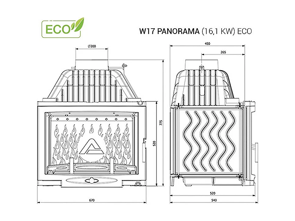 Poêle à bois encastrable - W17-16,1 KW PANORAMA