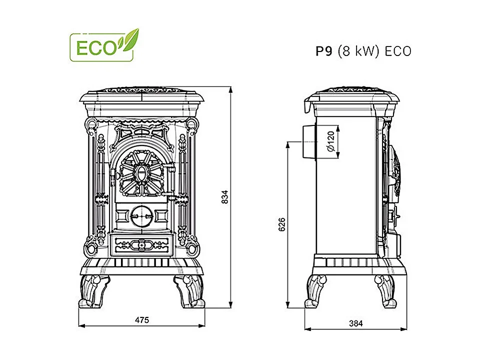 Poêle à bois sur pied - P9 (8 KW) ECO
