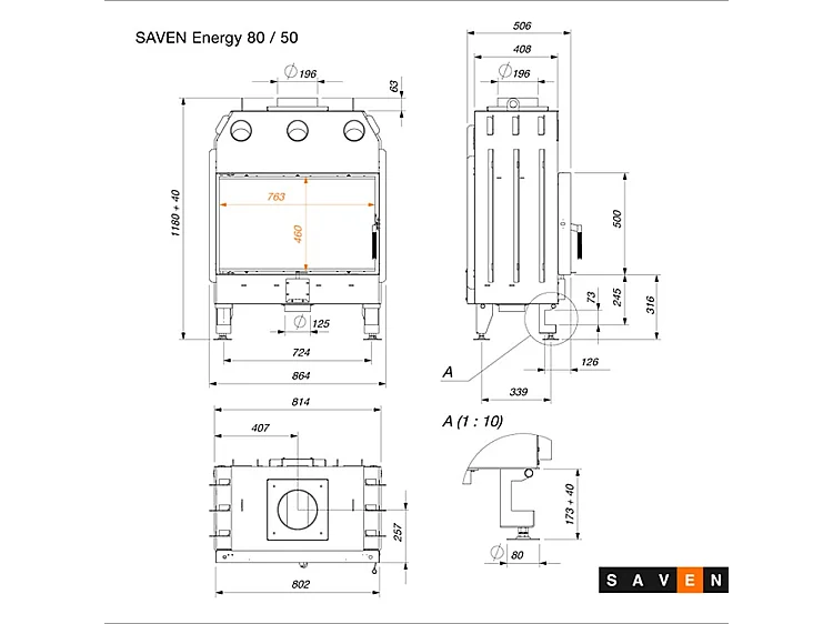 Insert de cheminée à bois - Energy 80x50 (17,0 kW) ECO