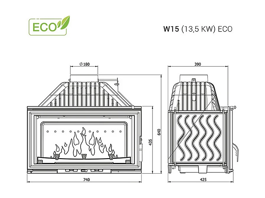 Poêle à bois encastrable -  W15 (13,5 KW) ECO