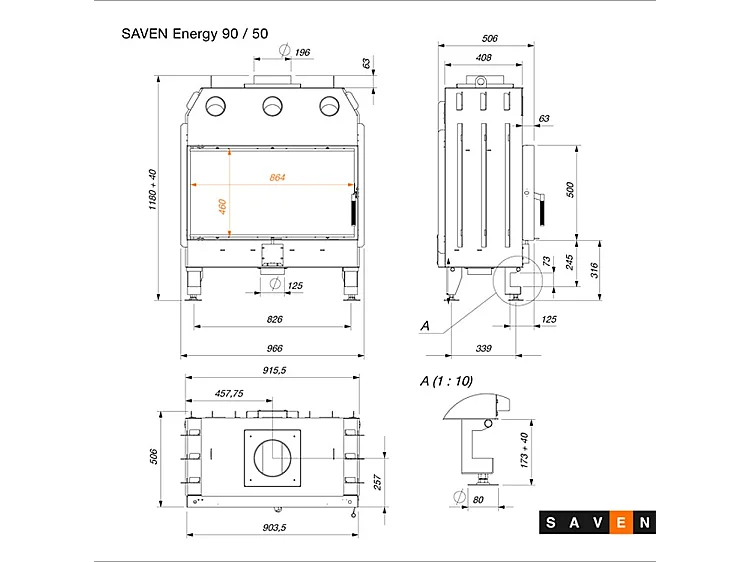 Insert de cheminée à bois - Energy 90x50 (19,0 kW) ECO