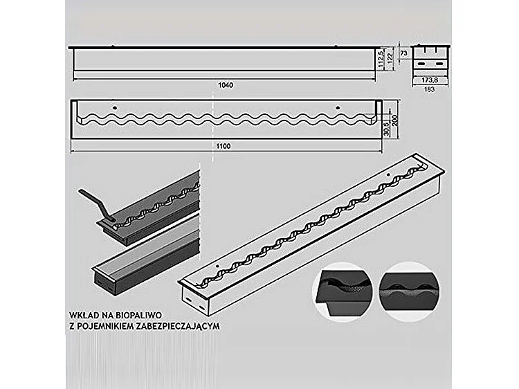 FALA 200 - Brûleur/insert bioéthanol encastrable avec bac de sécurité 110 cm / capacité 9L