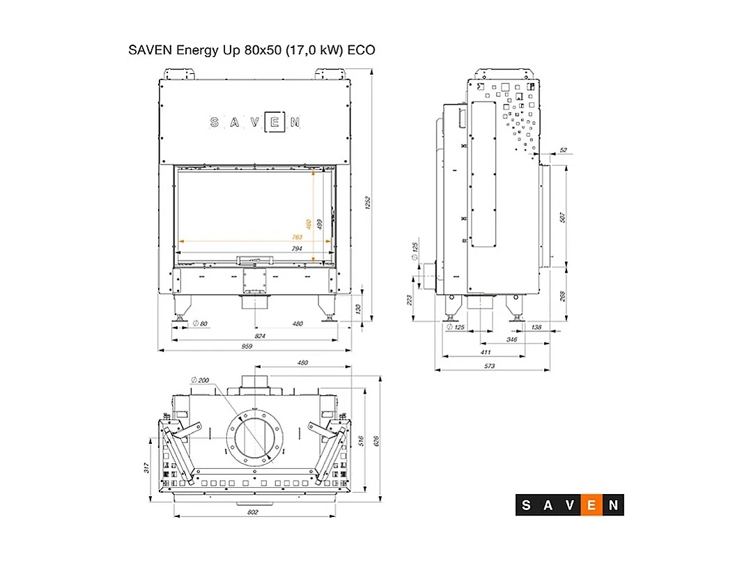 Insert de cheminée à bois - Energy Up 80x50 (17,0 kW) ECO