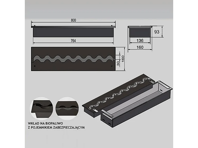 FALA 160 - Brûleur/Insert Bioéthanol Encastrable 80 cm / Capacité 5,4L
