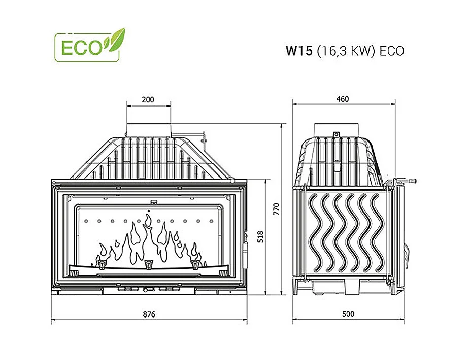 Poêle à bois encastrable -  W15 (16,3 KW) ECO