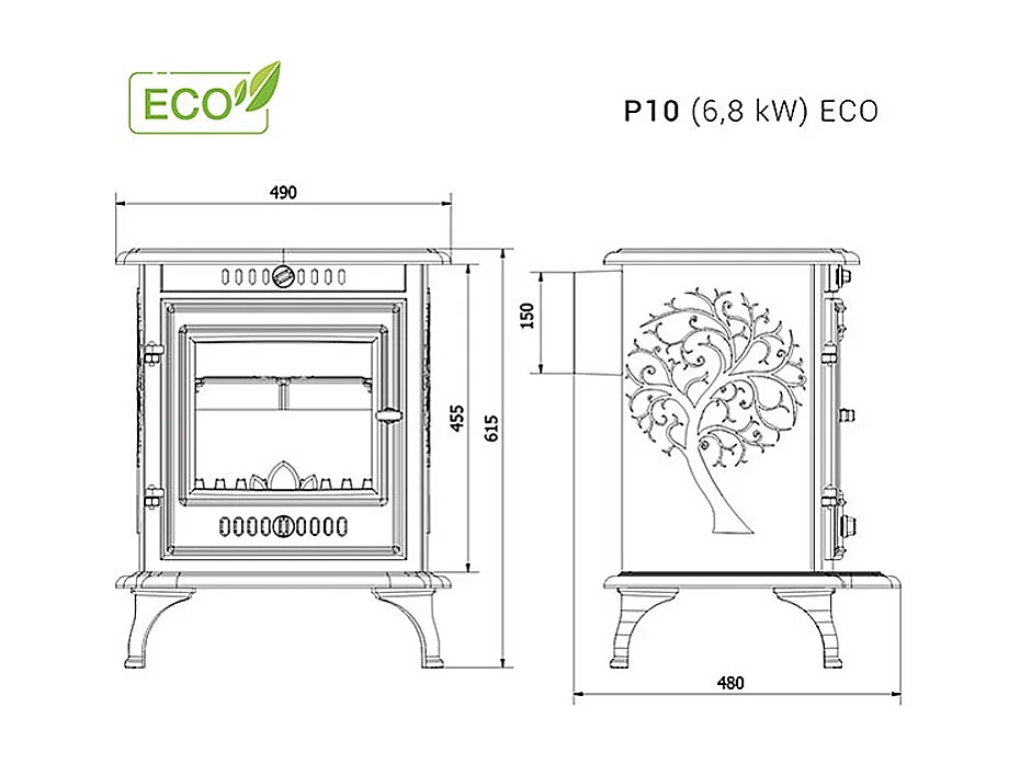 Poêle à bois sur pied - P10 (6,8 kW) ECO