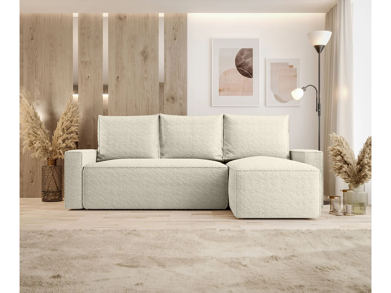 Canapé d'angle HAVANA droit beige Bukle Quelle 3 - fonction couchage, coffre à literie