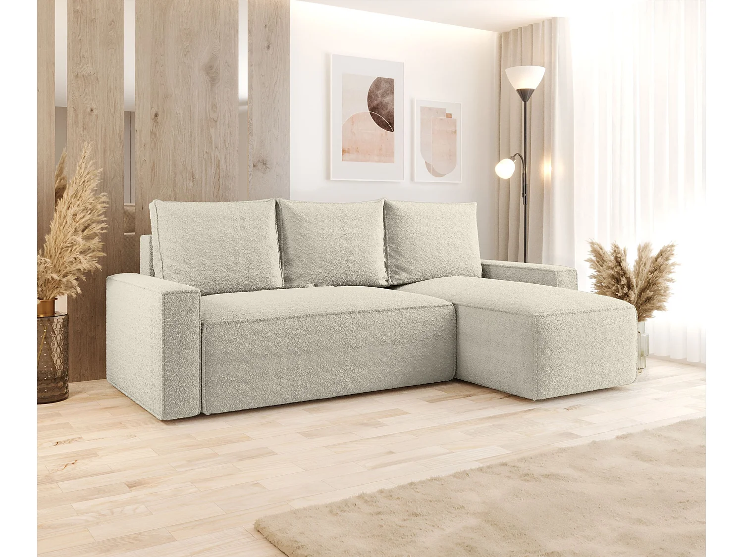 Canapé d'angle HAVANA droit beige Bukle Quelle 3 - fonction couchage, coffre à literie