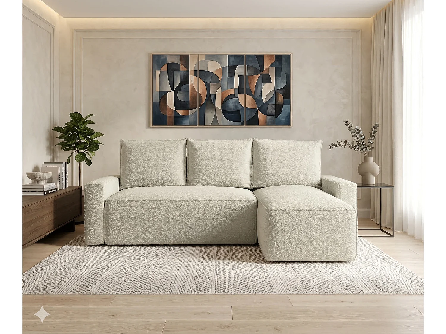 Ecksofa HAVANA rechts beige Bukle Quelle 3 - Schlaffunktion, Bettkasten