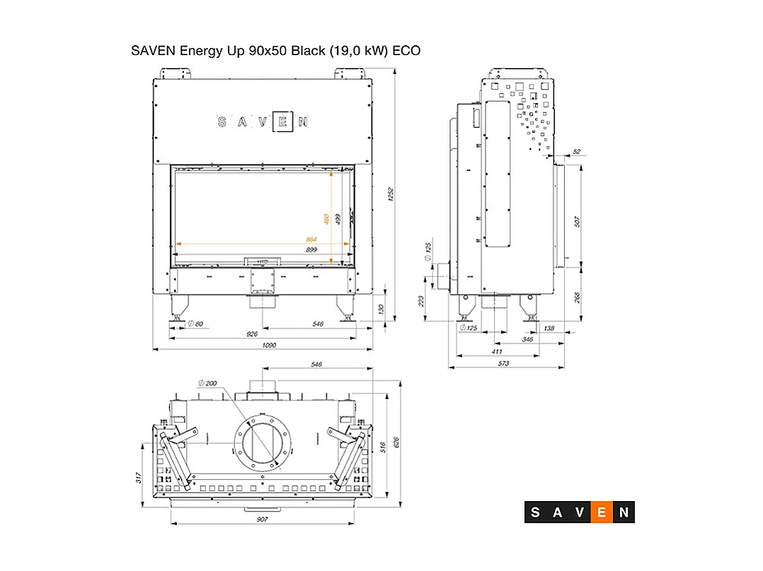 Insert de cheminée à bois noir - Energy Up 90x50 (19,0 kW) ECO