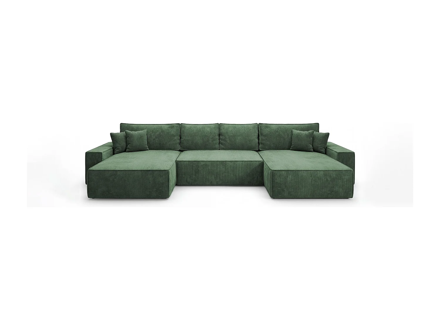 Canapé d'angle CALIFORNIA en U vert velours côtelé POSO 14 - fonction couchage, coffre à literie
