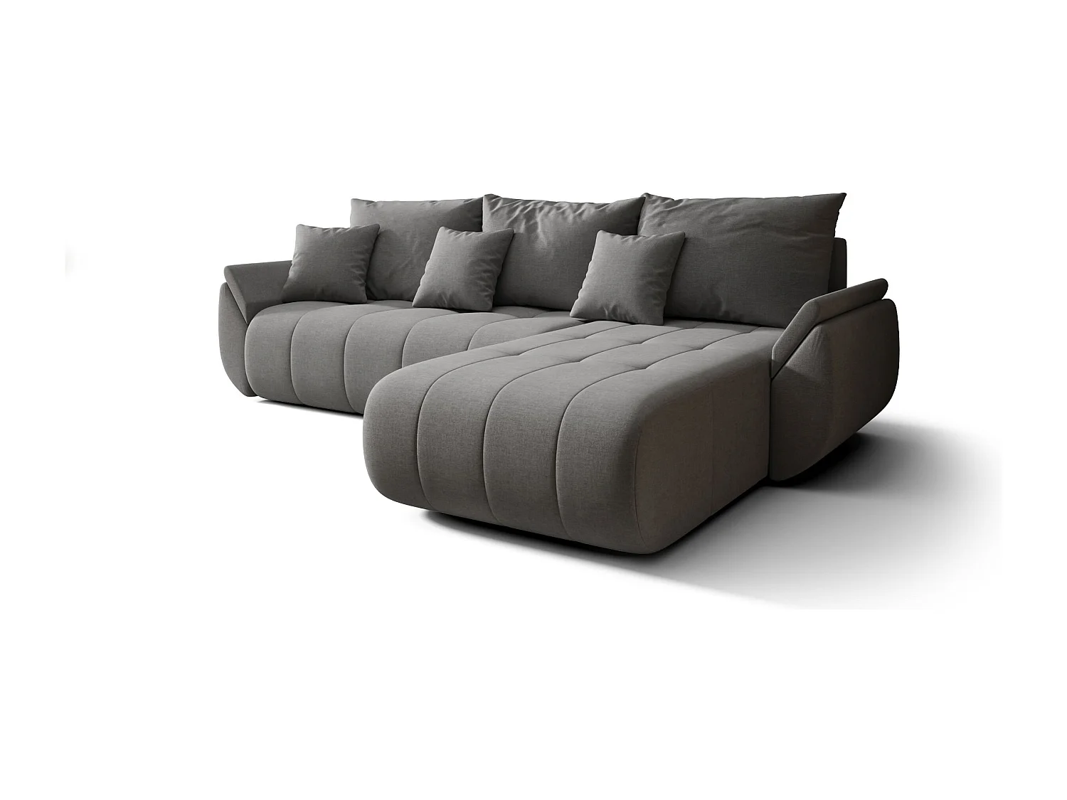 Canapé d'angle SYDNEY droit gris tricot Wind 90 - fonction couchage, coffre à literie