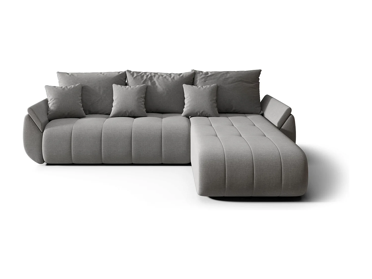 Canapé d'angle SYDNEY droit gris tricot Wind 90 - fonction couchage, coffre à literie