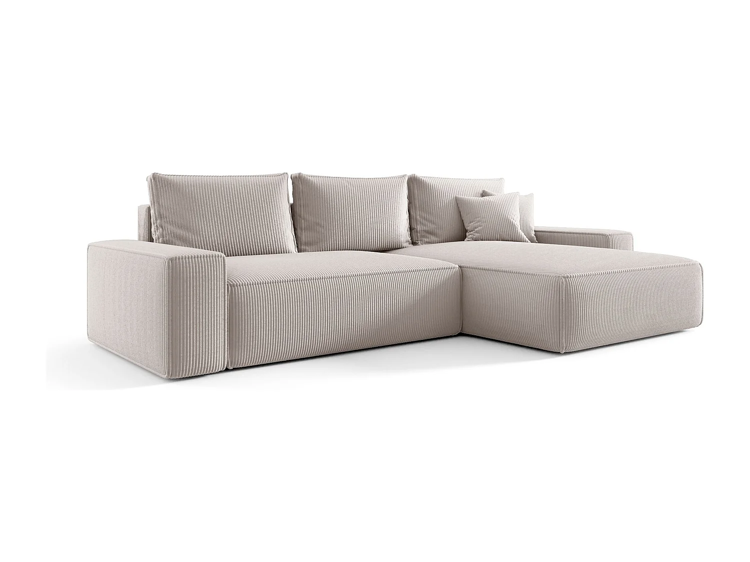 Canapé d'angle CALIFORNIA droit blanc velours côtelé Poso 100 - fonction couchage, coffre à literie