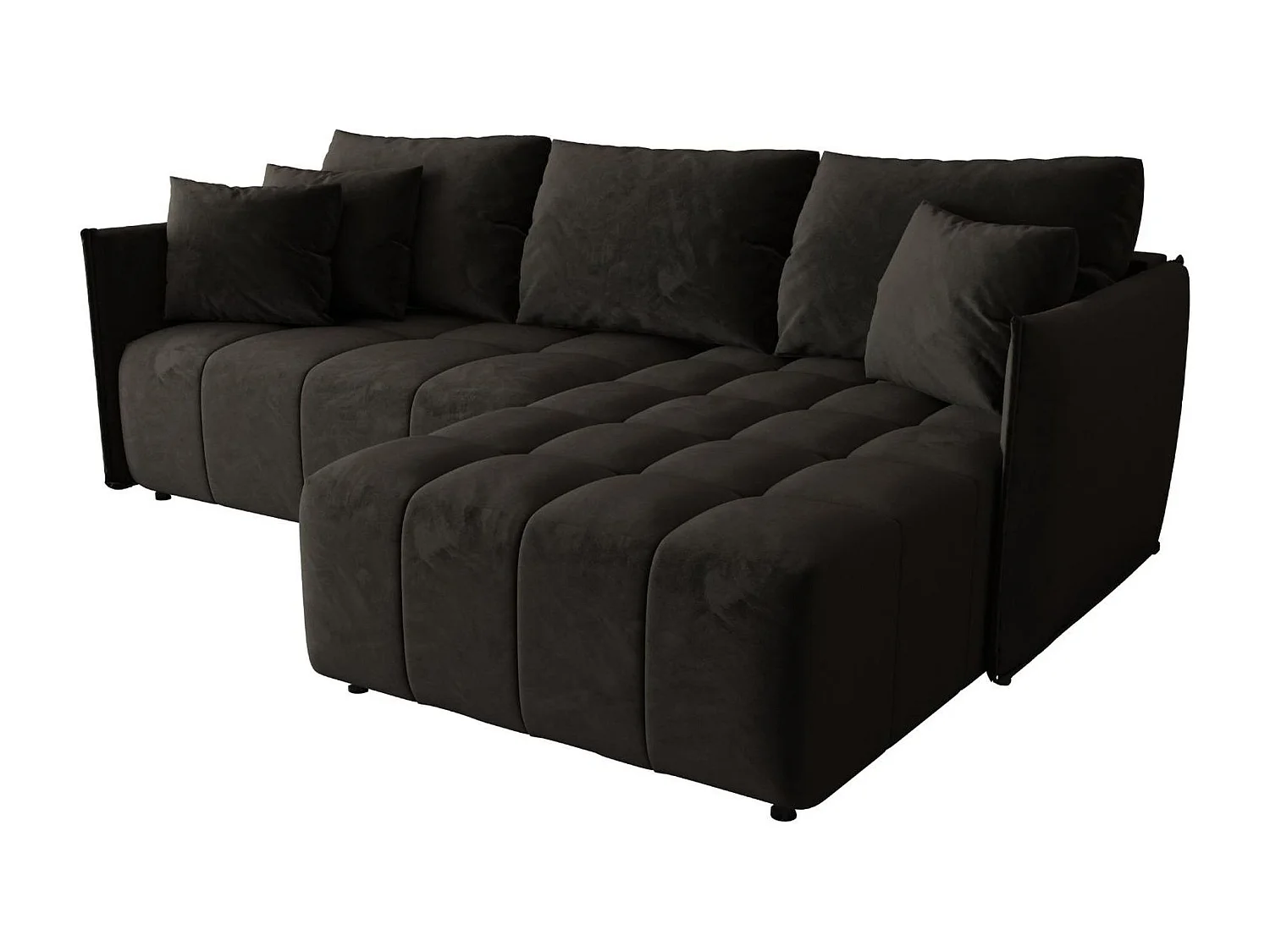 Canapé d'angle CHICAGO droit graphite velours Monolith 95 - fonction couchage, coffre à literie