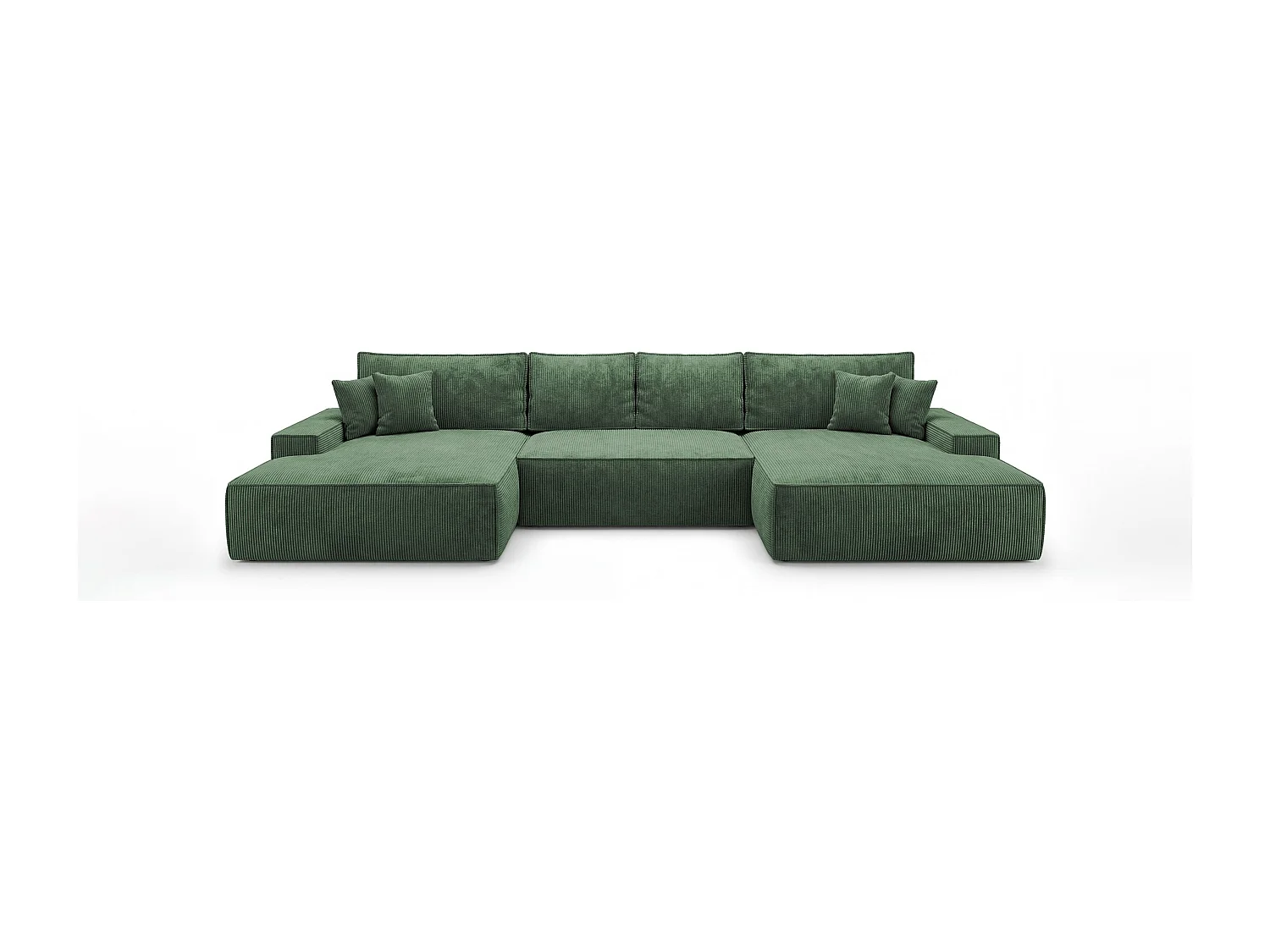 Canapé d'angle VERONA en U vert velours côtelé Poso 14 - fonction couchage, coffre à literie