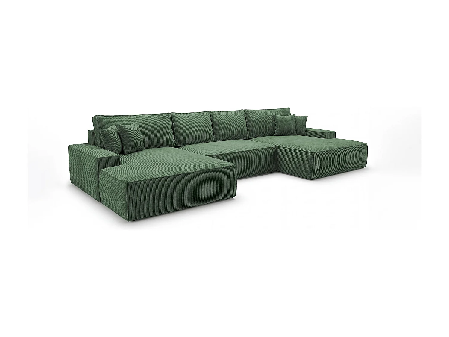 Canapé d'angle VERONA en U vert velours côtelé Poso 14 - fonction couchage, coffre à literie