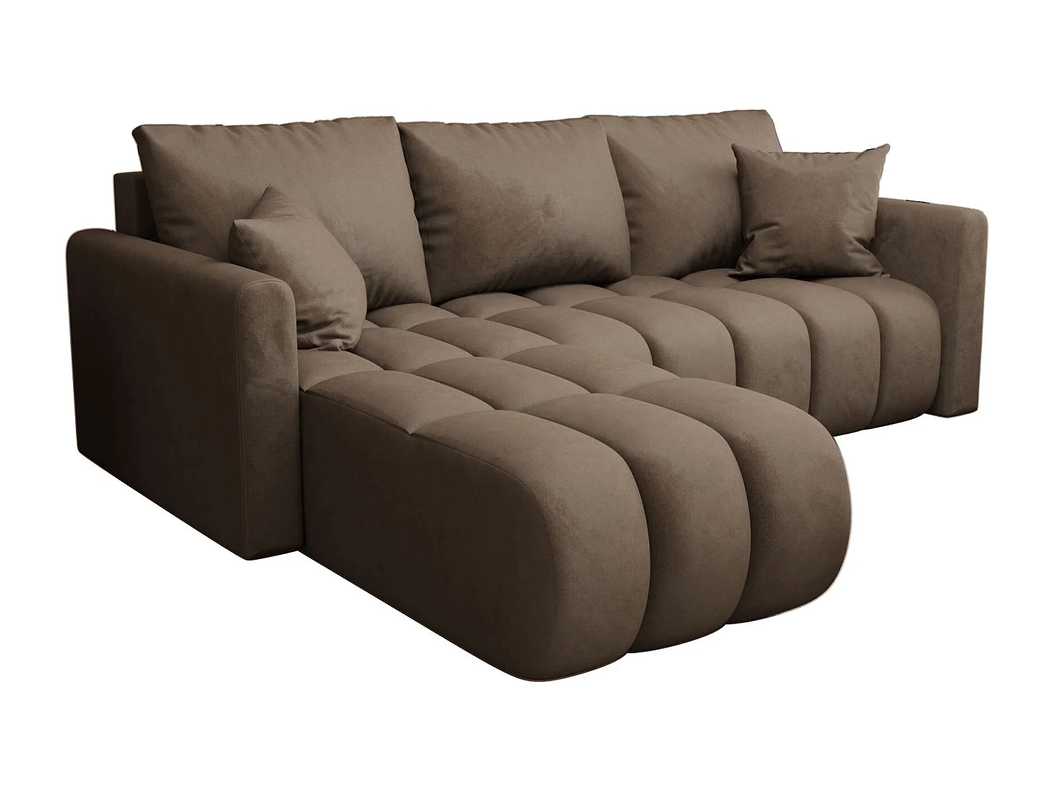 Canapé d'angle GARDA gauche marron velours Monolith 9 - fonction couchage, coffre à literie