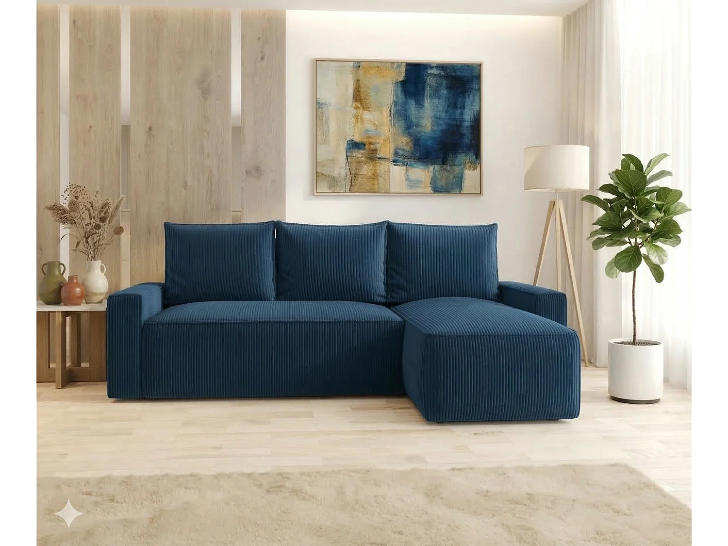 NORE hoekbank met slaapfunctie in chenillefluweel en opbergruimte-marineblauw-juiste hoek