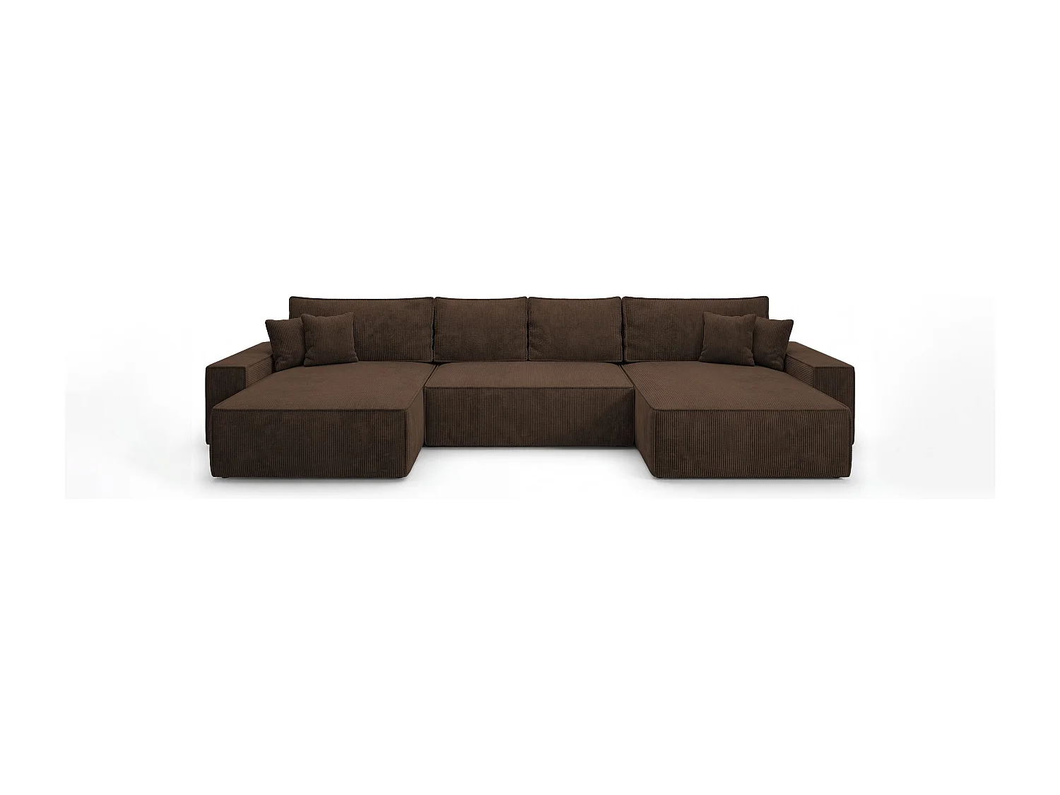 Canapé d'angle CALIFORNIA en U marron velours côtelé POSO 6 - fonction couchage, coffre à literie