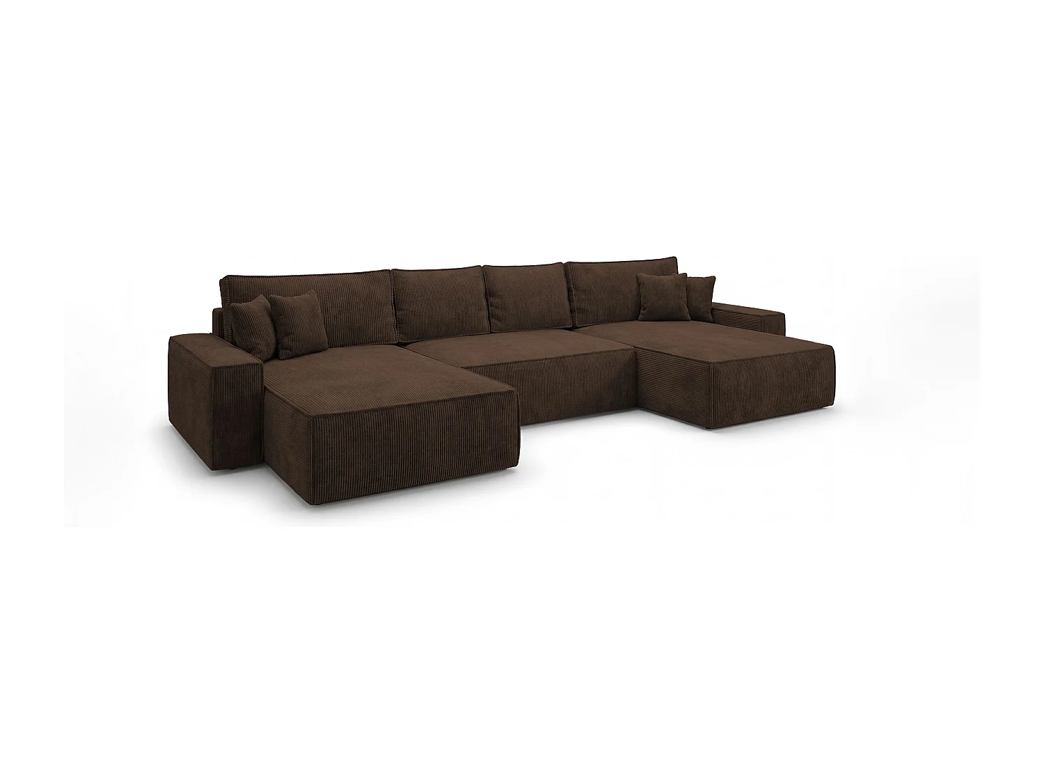 Canapé d'angle CALIFORNIA en U marron velours côtelé POSO 6 - fonction couchage, coffre à literie