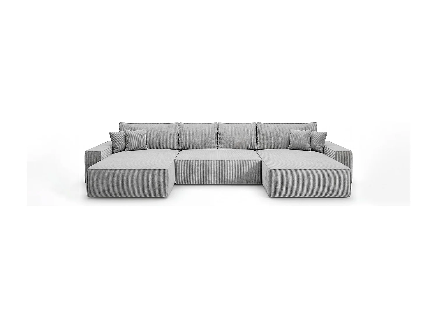 Canapé d'angle CALIFORNIA en U gris velours côtelé POSO 55 - fonction couchage, coffre à literie