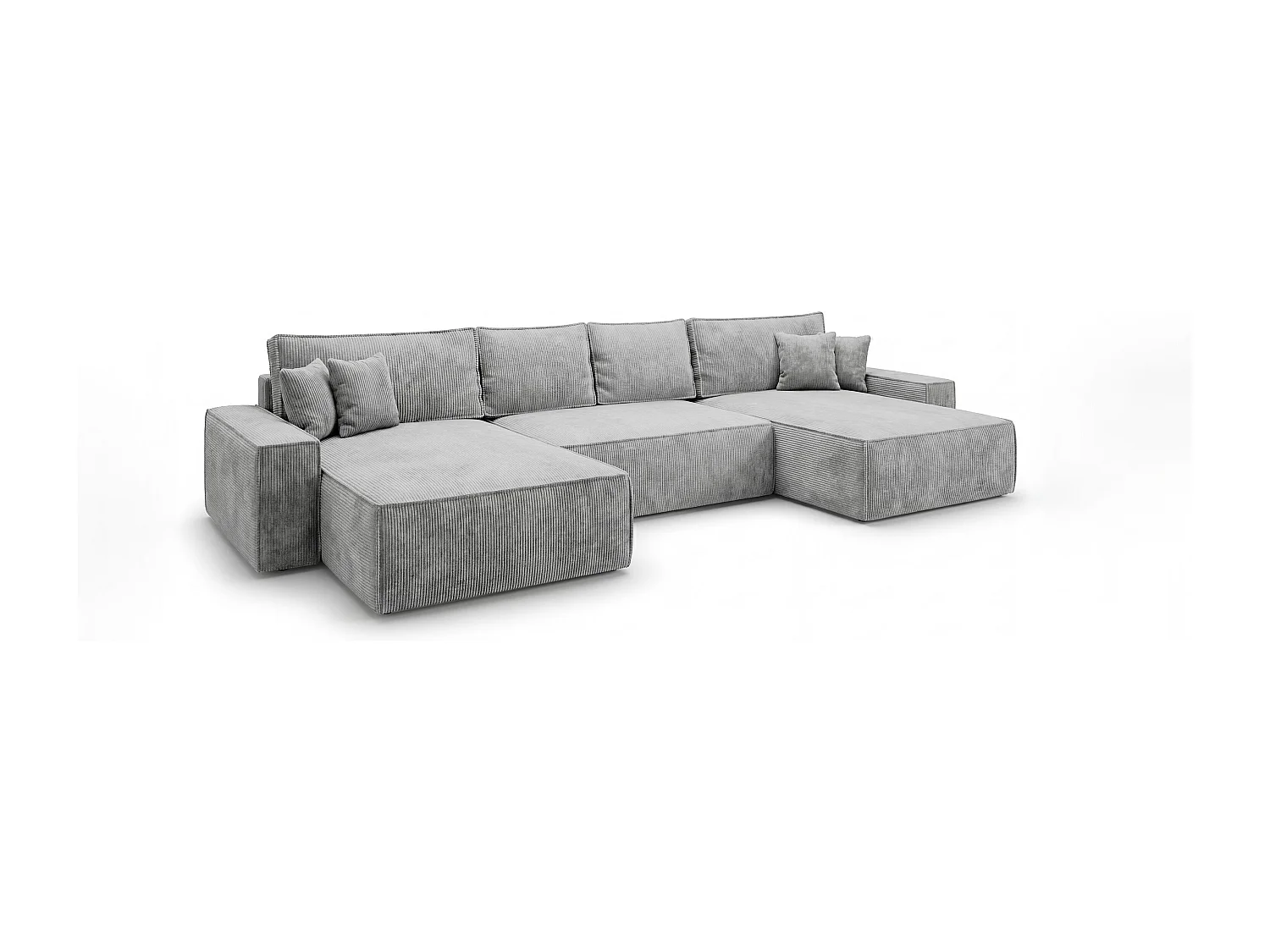 Canapé d'angle CALIFORNIA en U gris velours côtelé POSO 55 - fonction couchage, coffre à literie