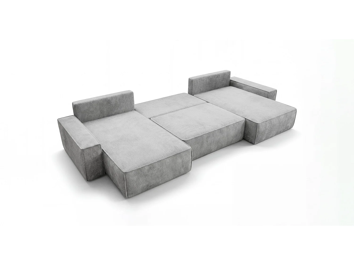 Canapé d'angle CALIFORNIA en U gris velours côtelé POSO 55 - fonction couchage, coffre à literie