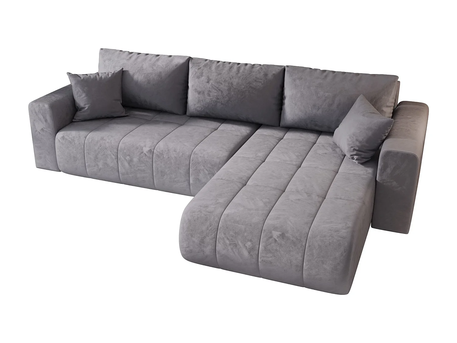 Canapé d'angle LARA droit bleu velours Monolith 70 - fonction couchage, coffre à literie