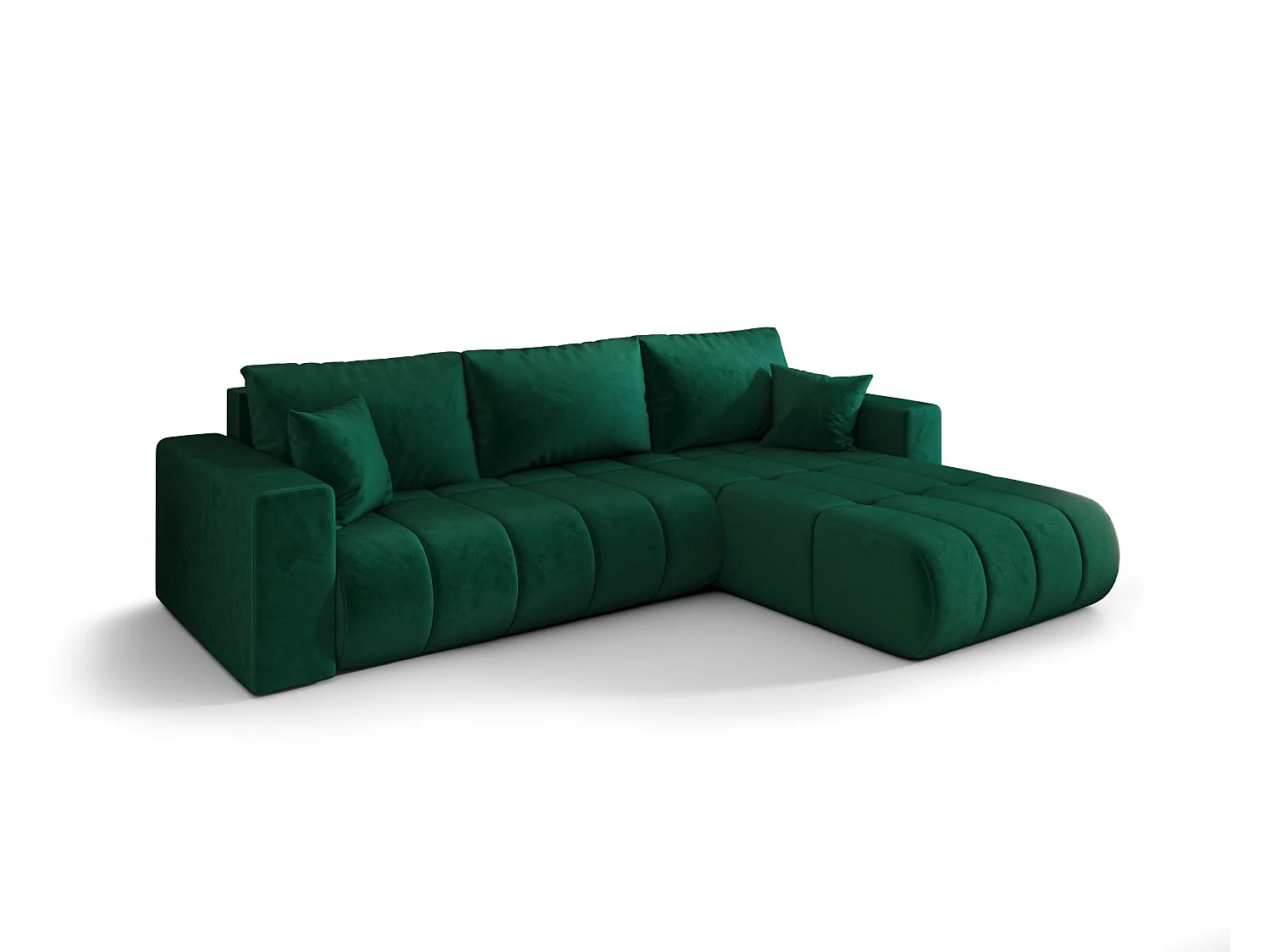 Canapé d'angle LARA PREMIUM droit vert velours Monolith 37 - fonction couchage, coffre à literie