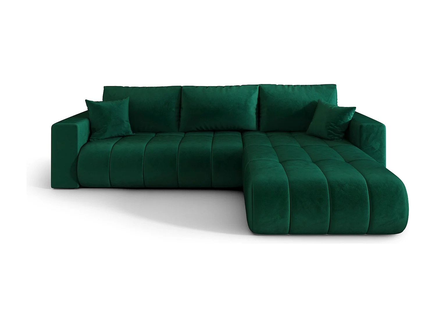 Canapé d'angle LARA PREMIUM droit vert velours Monolith 37 - fonction couchage, coffre à literie