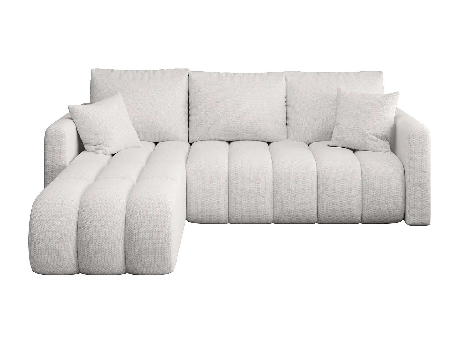 Canapé d'angle GARDA gauche blanc tricot Aragon 1 - fonction couchage, coffre à literie