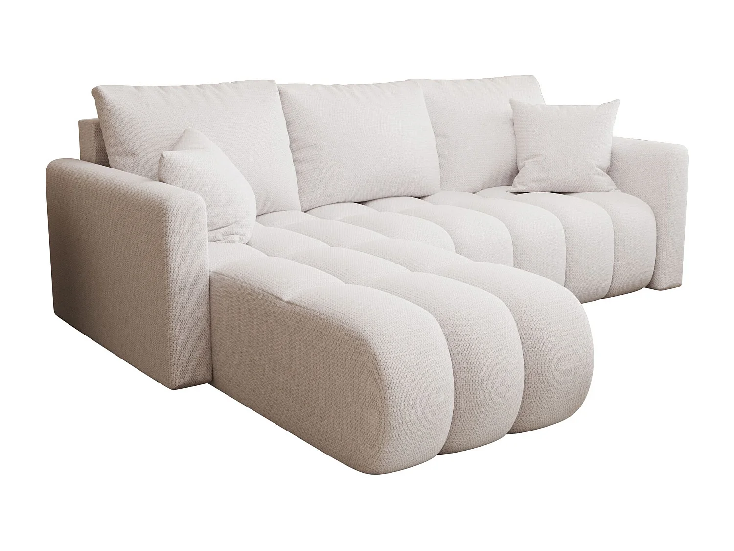 Canapé d'angle GARDA gauche blanc tricot Aragon 1 - fonction couchage, coffre à literie