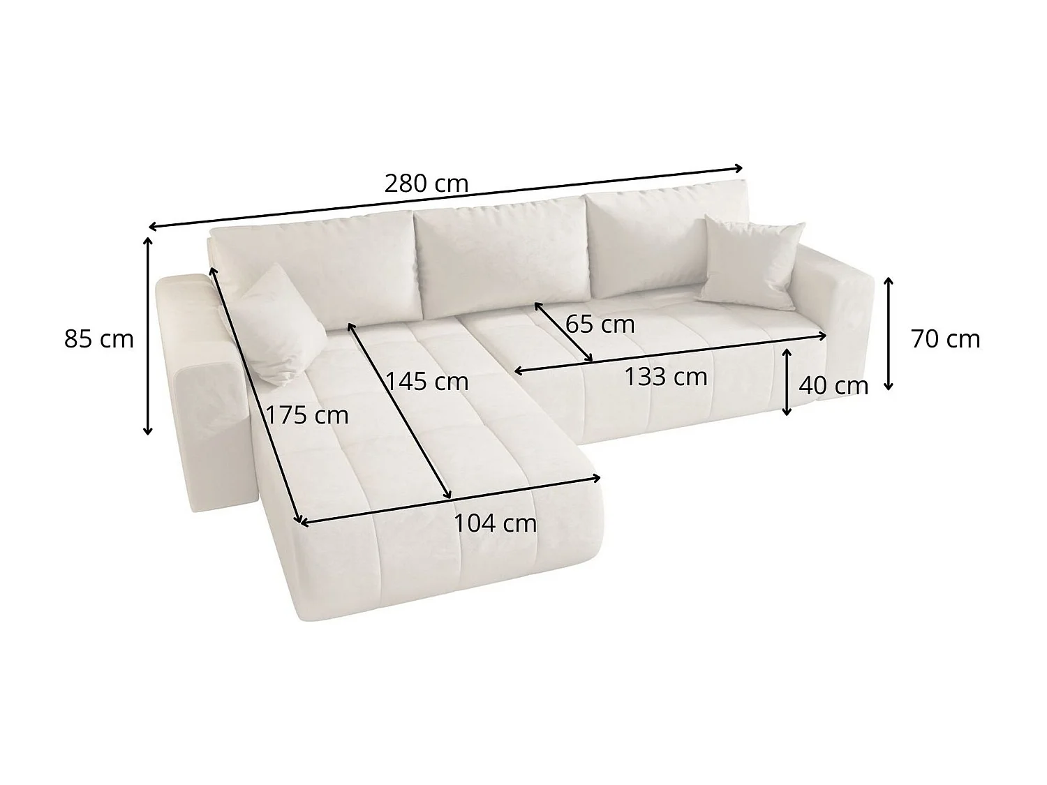 Canapé d'angle LARA droit beige velours Monolith 2 - fonction couchage, coffre à literie