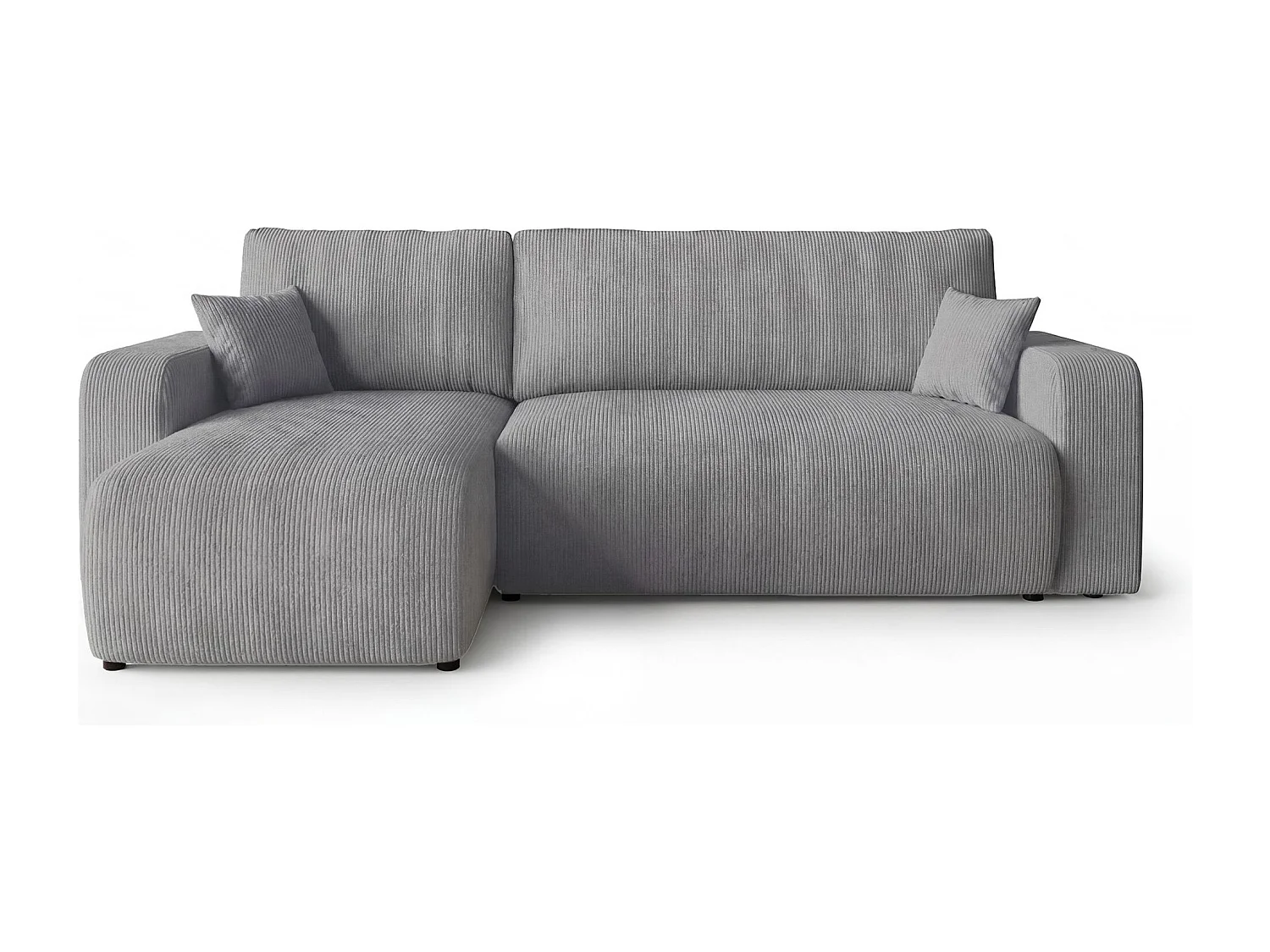 Canapé d'angle PARIS gauche gris foncé velours côtelé Poso 60 - fonction couchage, coffre à literie