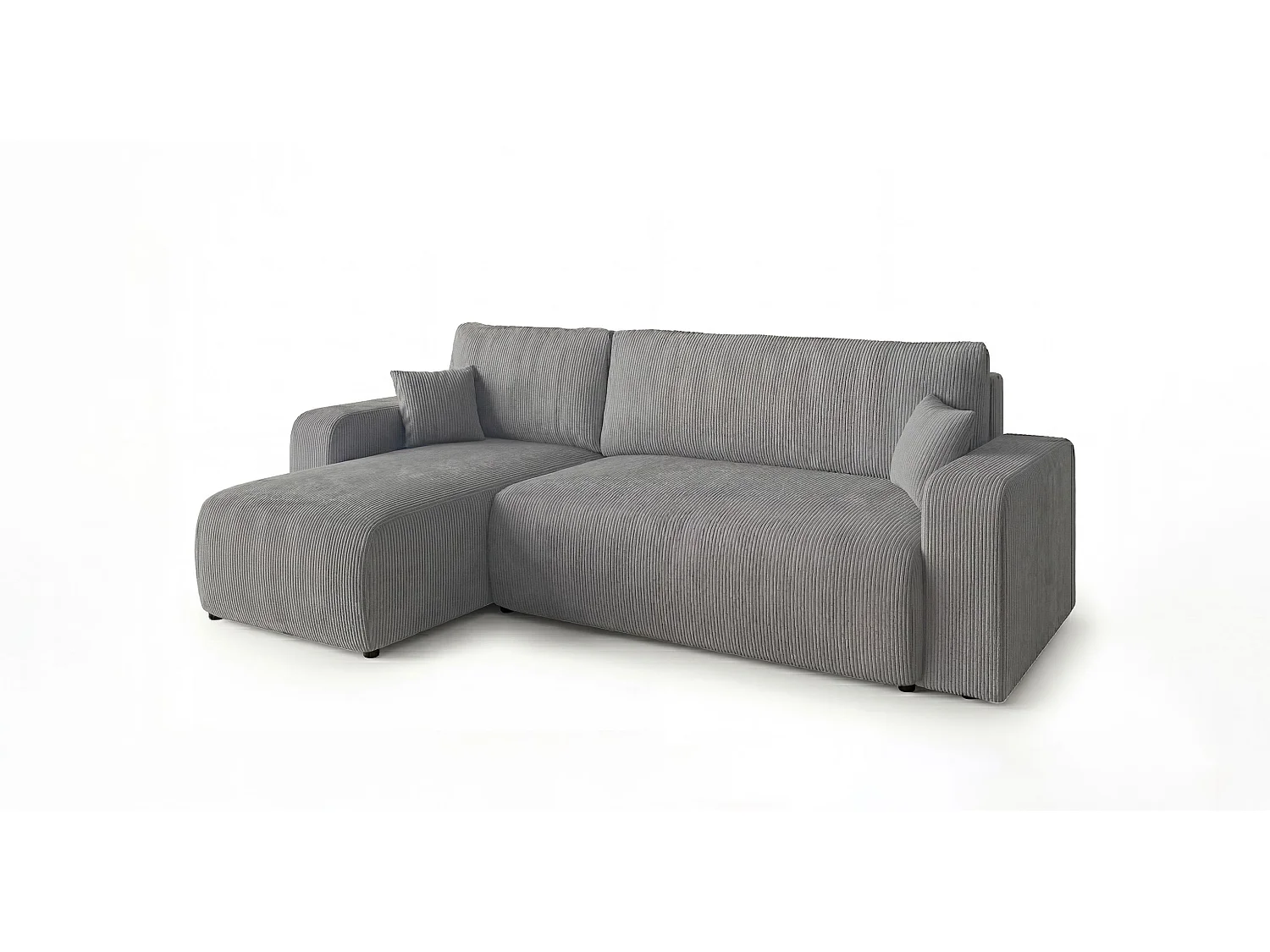 Canapé d'angle PARIS gauche gris foncé velours côtelé Poso 60 - fonction couchage, coffre à literie