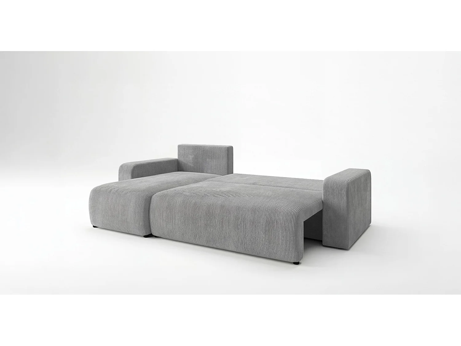 Canapé d'angle PARIS gauche gris foncé velours côtelé Poso 60 - fonction couchage, coffre à literie