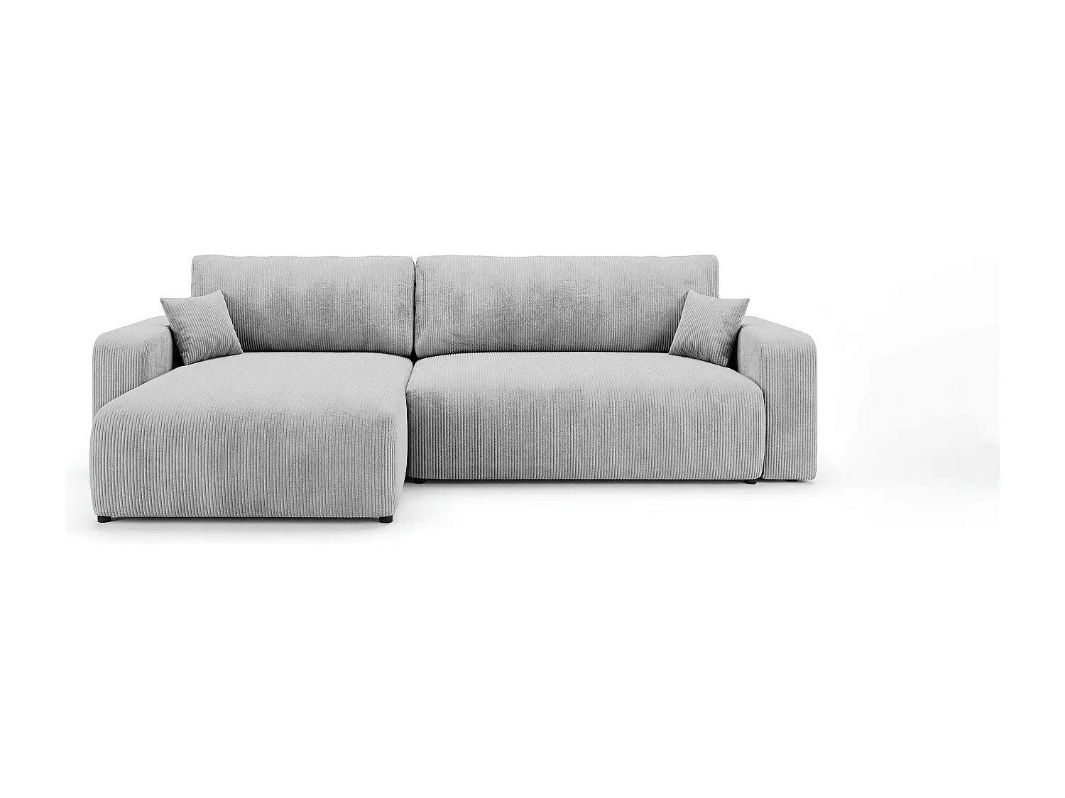 Canapé d'angle BERLIN gauche gris velours côtelé Poso 55 - fonction couchage, coffre à literie