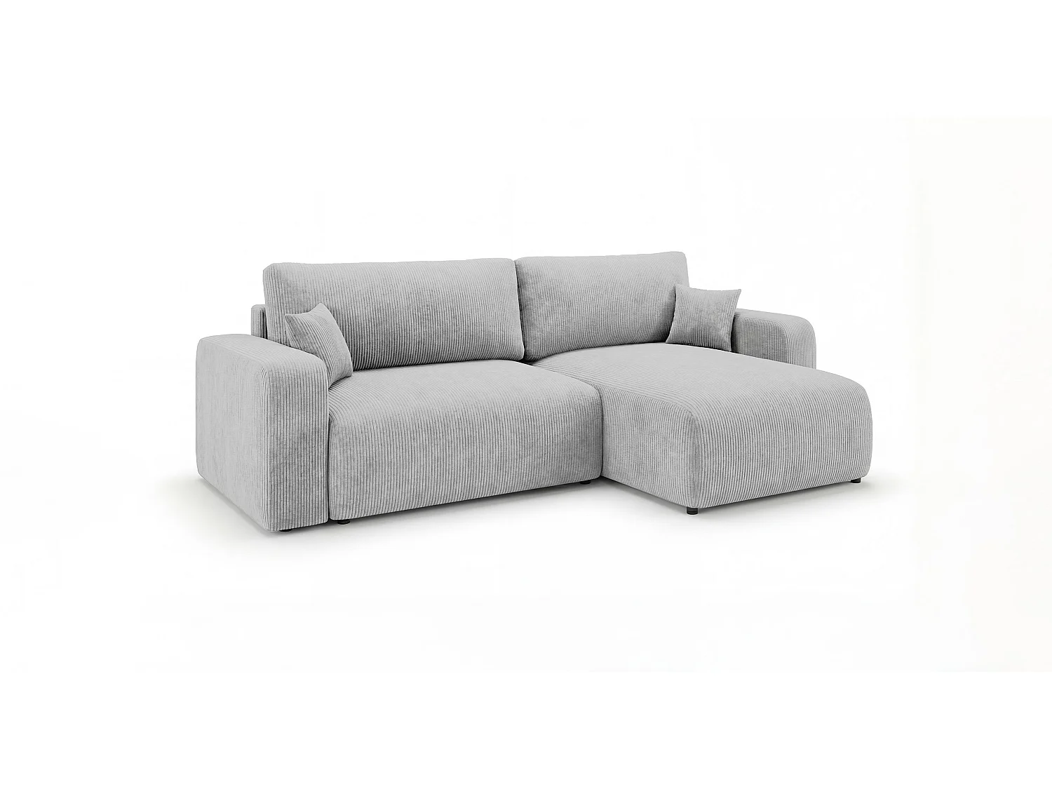 Canapé d'angle BERLIN gauche gris velours côtelé Poso 55 - fonction couchage, coffre à literie