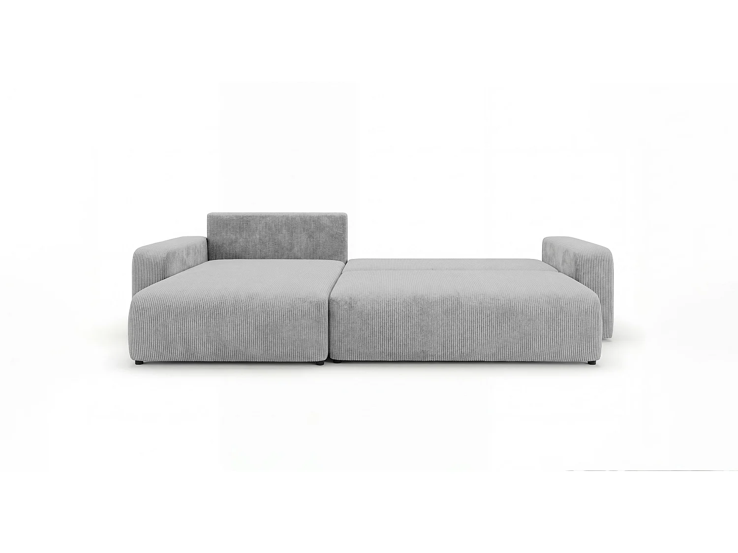 Canapé d'angle BERLIN gauche gris velours côtelé Poso 55 - fonction couchage, coffre à literie