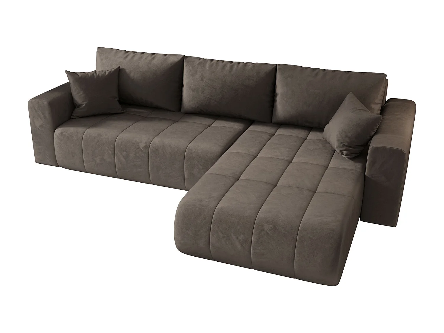 Canapé d'angle LARA droit marron velours Monolith 15 - fonction couchage, coffre à literie