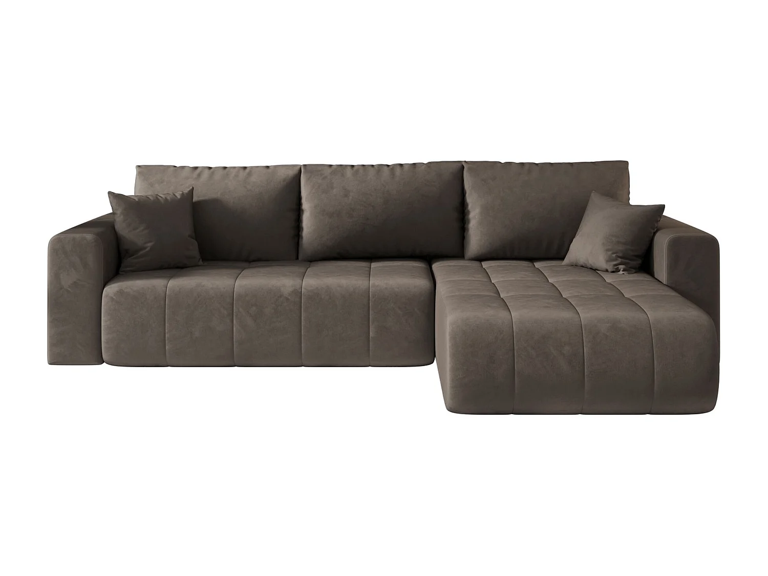 Canapé d'angle LARA droit marron velours Monolith 15 - fonction couchage, coffre à literie