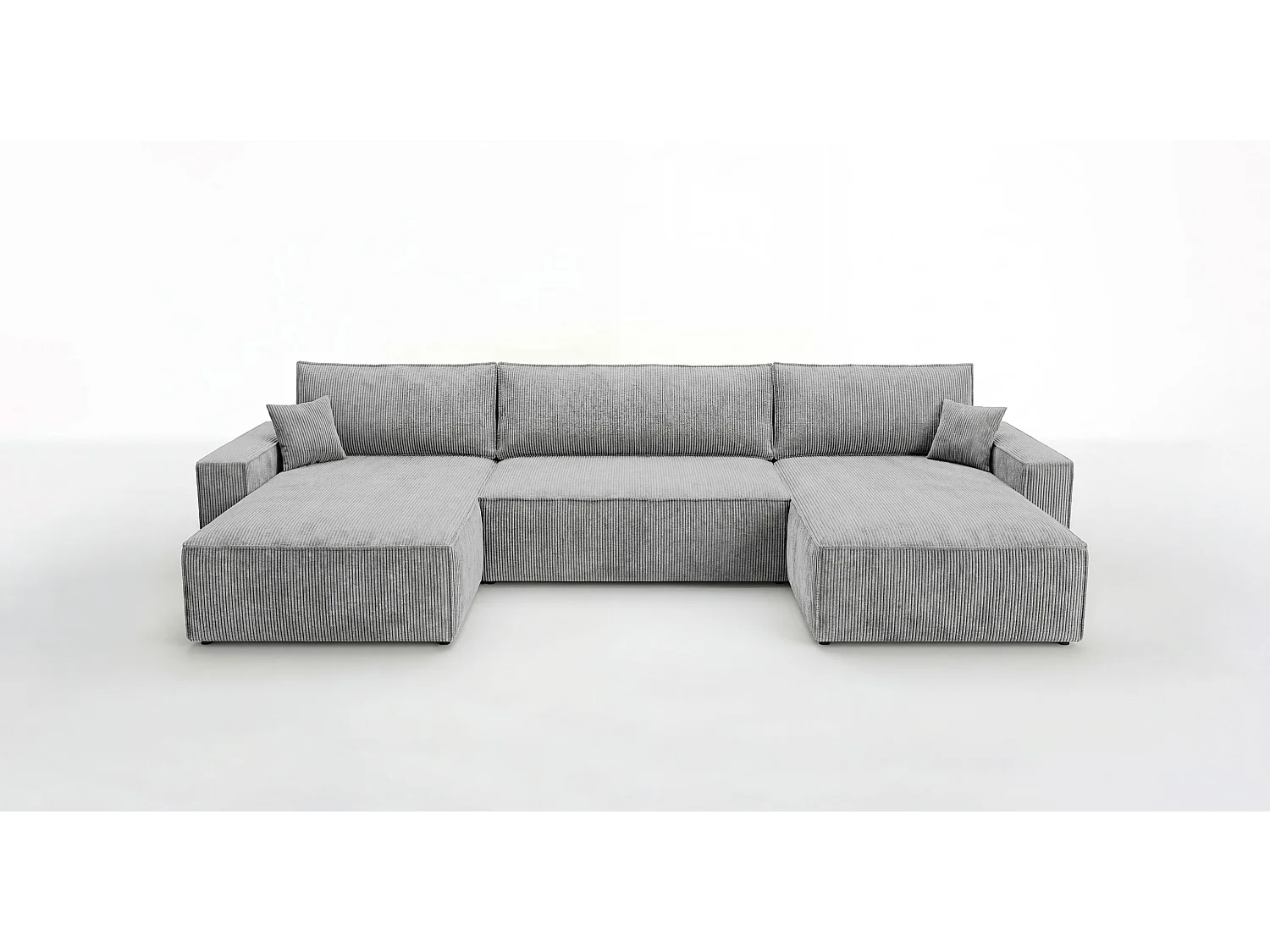 Canapé d'angle VIENNA en U gris velours côtelé Poso 55 - fonction couchage, coffre à literie