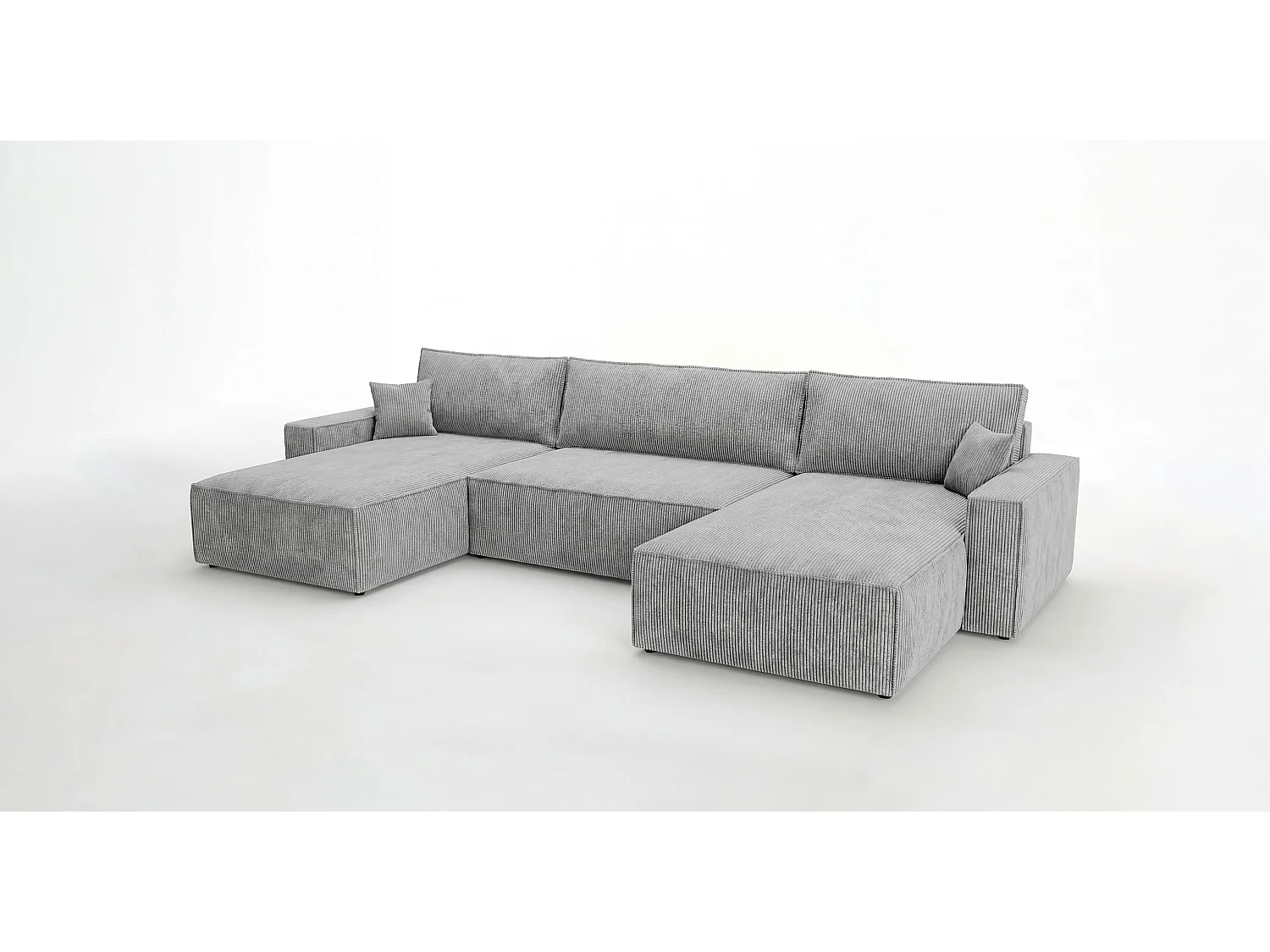 Canapé d'angle VIENNA en U gris velours côtelé Poso 55 - fonction couchage, coffre à literie