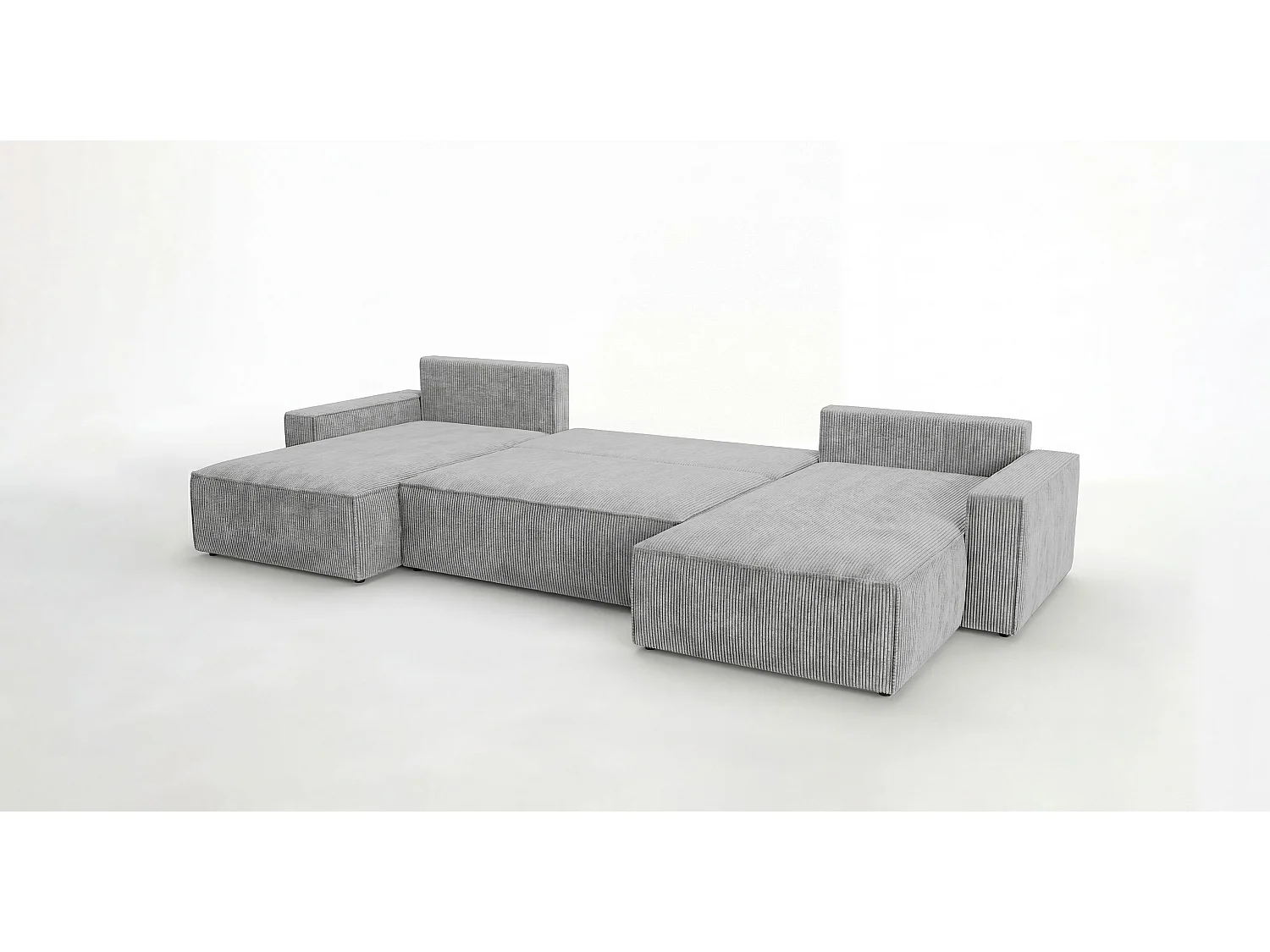 Canapé d'angle VIENNA en U gris velours côtelé Poso 55 - fonction couchage, coffre à literie