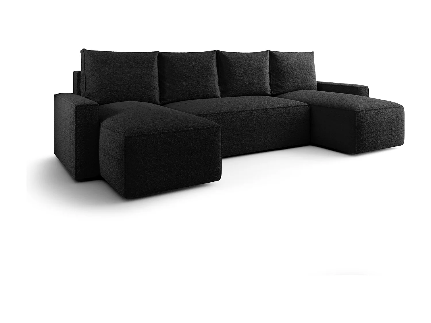 Canapé d'angle HAVANA en U noir Bukle Quelle 100 - fonction couchage, coffre à literie