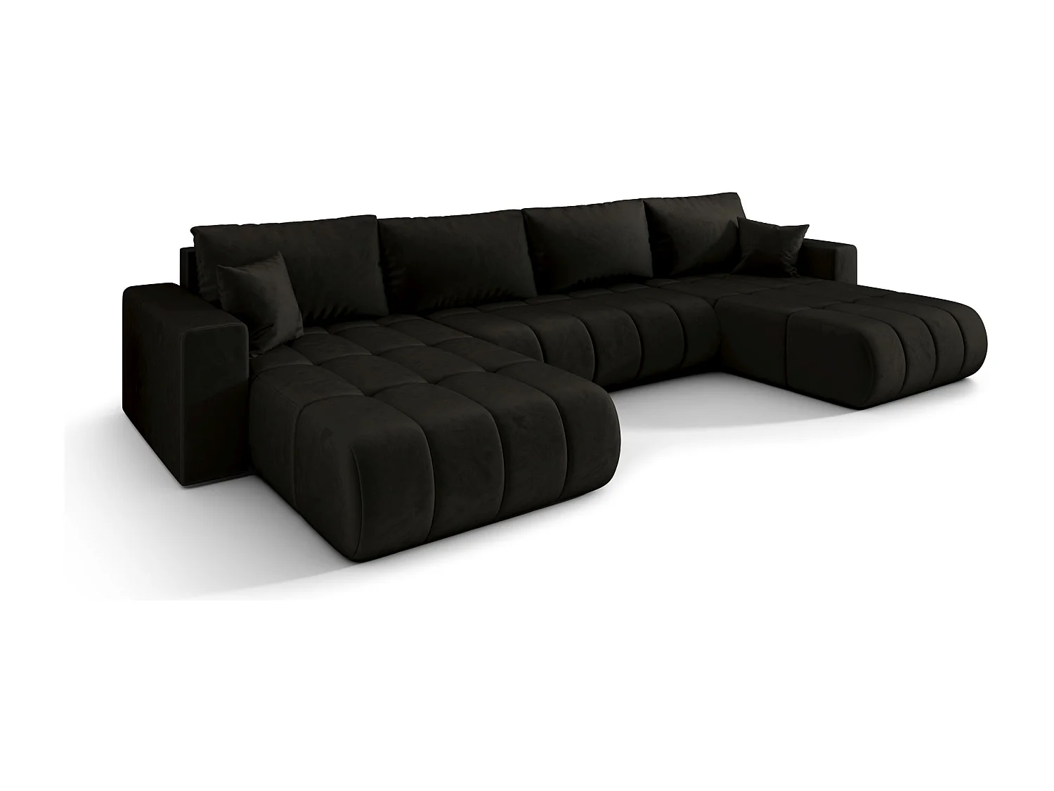 Canapé d'angle LARA PREMIUM en U graphite velours Monolith 95 - fonction couchage, coffre à literie