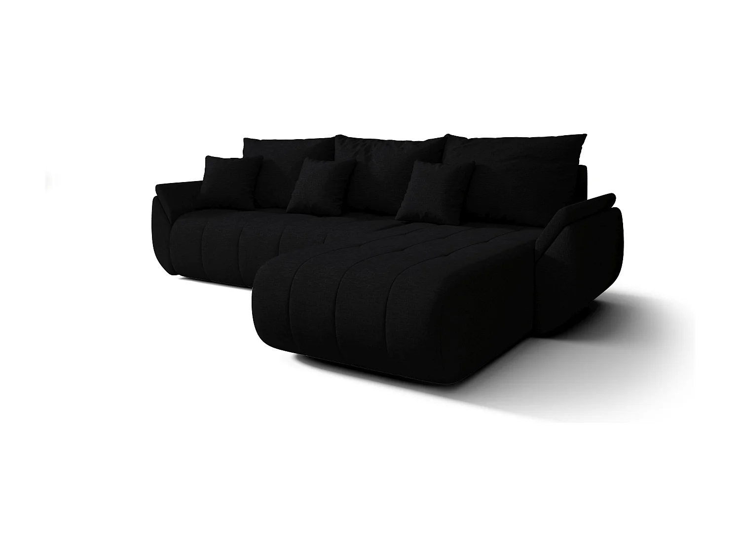 Canapé d'angle SYDNEY droit noir tricot Wind 99 - fonction couchage, coffre à literie