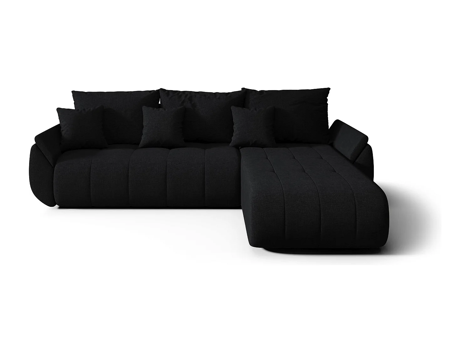 Canapé d'angle SYDNEY droit noir tricot Wind 99 - fonction couchage, coffre à literie