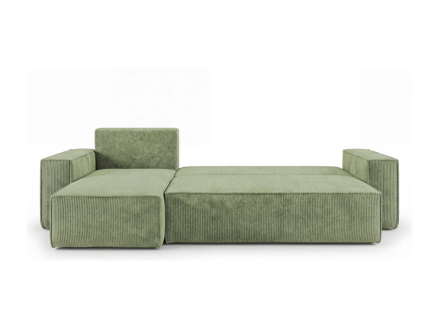 Canapé d'angle CALIFORNIA MINI gauche vert clair velours côtelé Poso 47 - fonction couchage, coffre à literie